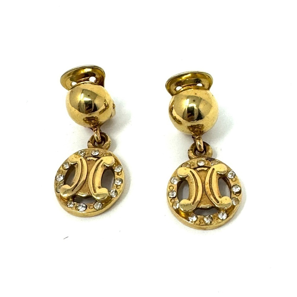 Celine vintage gold Dangle Drop Triomphe Earrings